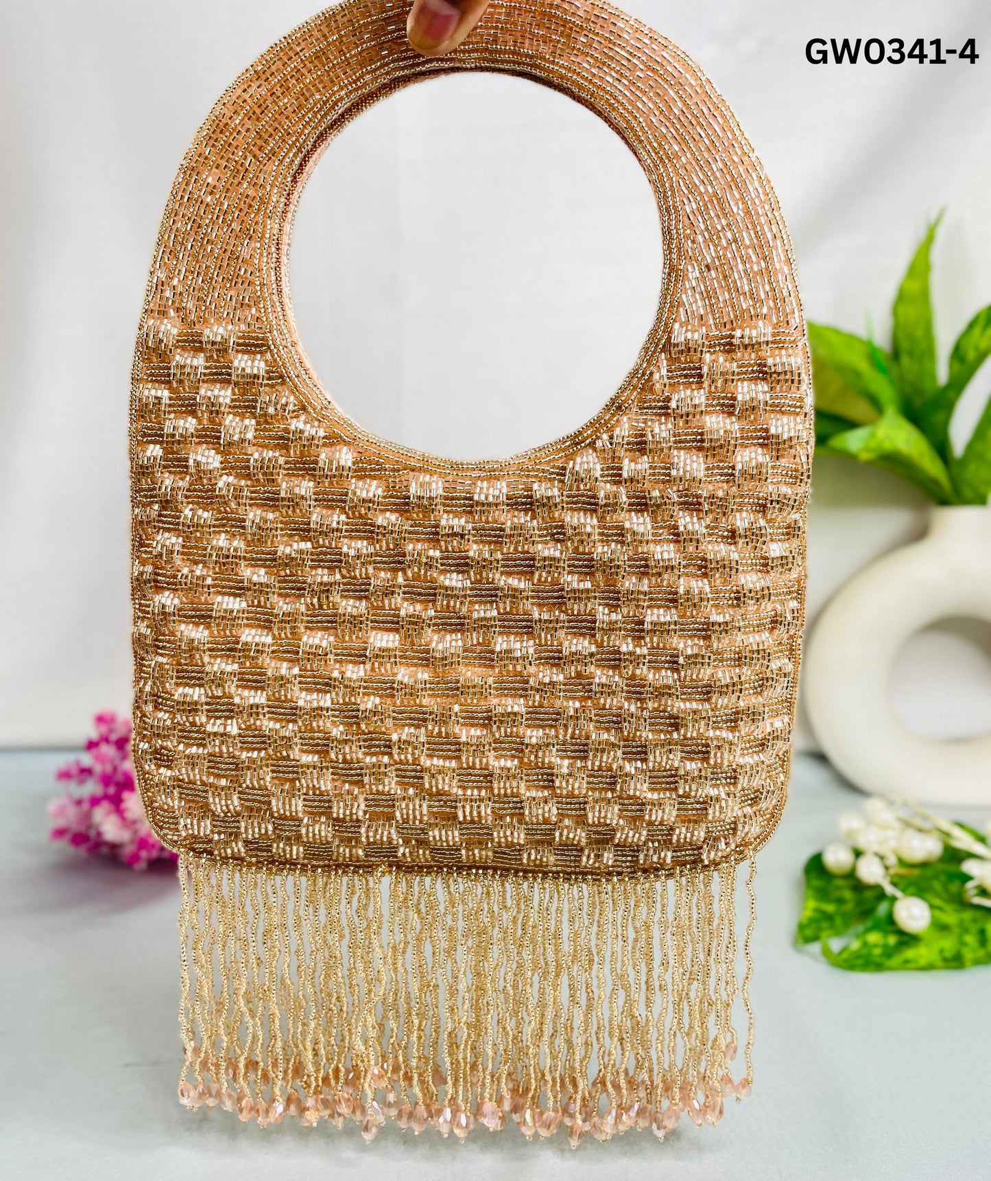 Hand-Beaded Fringe Handle Clutch – A Statement of Subtle Glam by Trendy Crafts