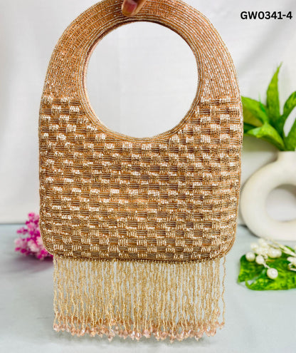 Hand-Beaded Fringe Handle Clutch – A Statement of Subtle Glam by Trendy Crafts