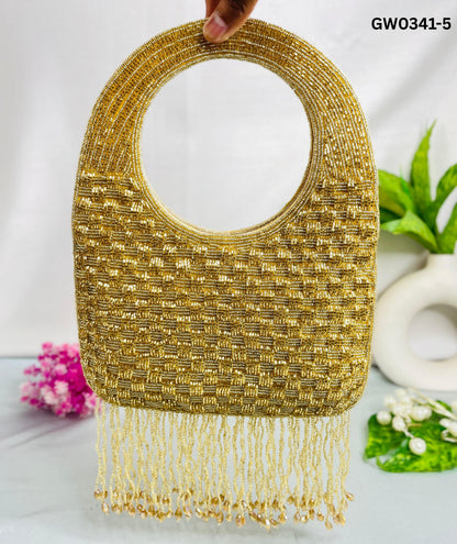 Hand-Beaded Fringe Handle Clutch – A Statement of Subtle Glam by Trendy Crafts