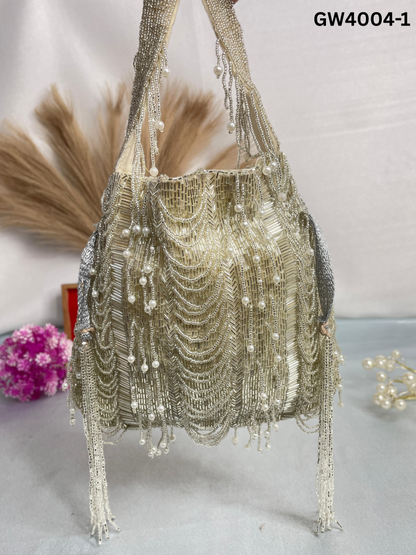 Hazel silver mala nalki work potli