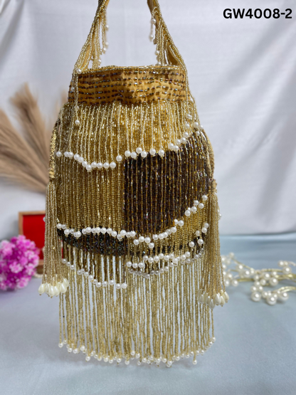 Naomi gold and silver multi layer pearl latkan potli