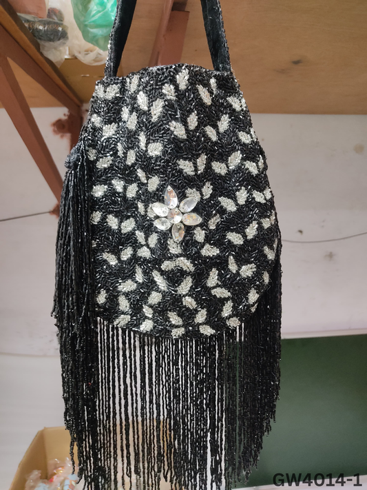 Maria silver and black long latkan potli