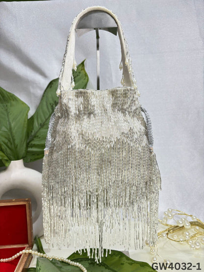 Golden & Silver Beaded Fringe Potli Bag | Trendy Crafts