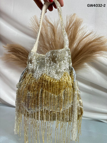 Golden & Silver Beaded Fringe Potli Bag | Trendy Crafts