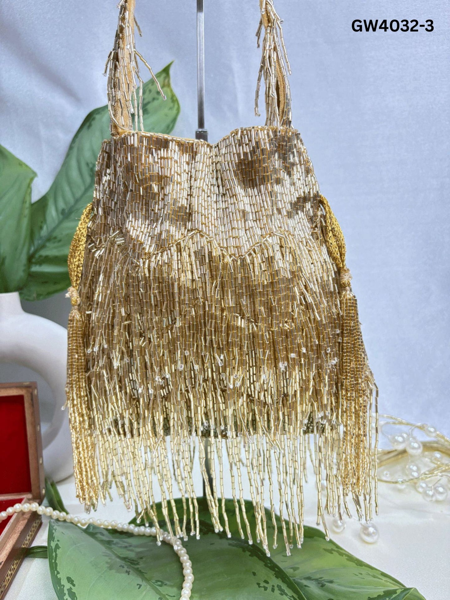 Golden & Silver Beaded Fringe Potli Bag | Trendy Crafts