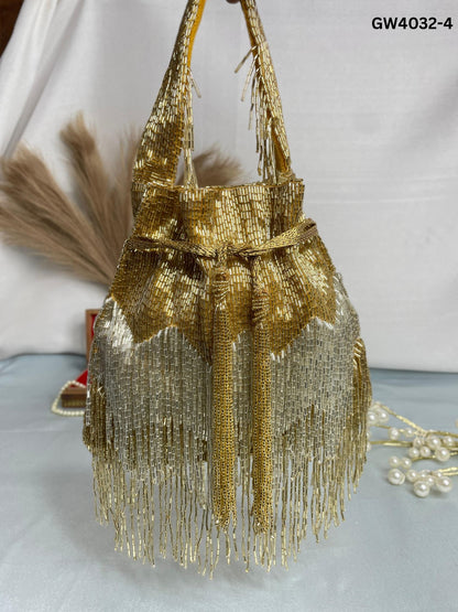 Golden & Silver Beaded Fringe Potli Bag | Trendy Crafts
