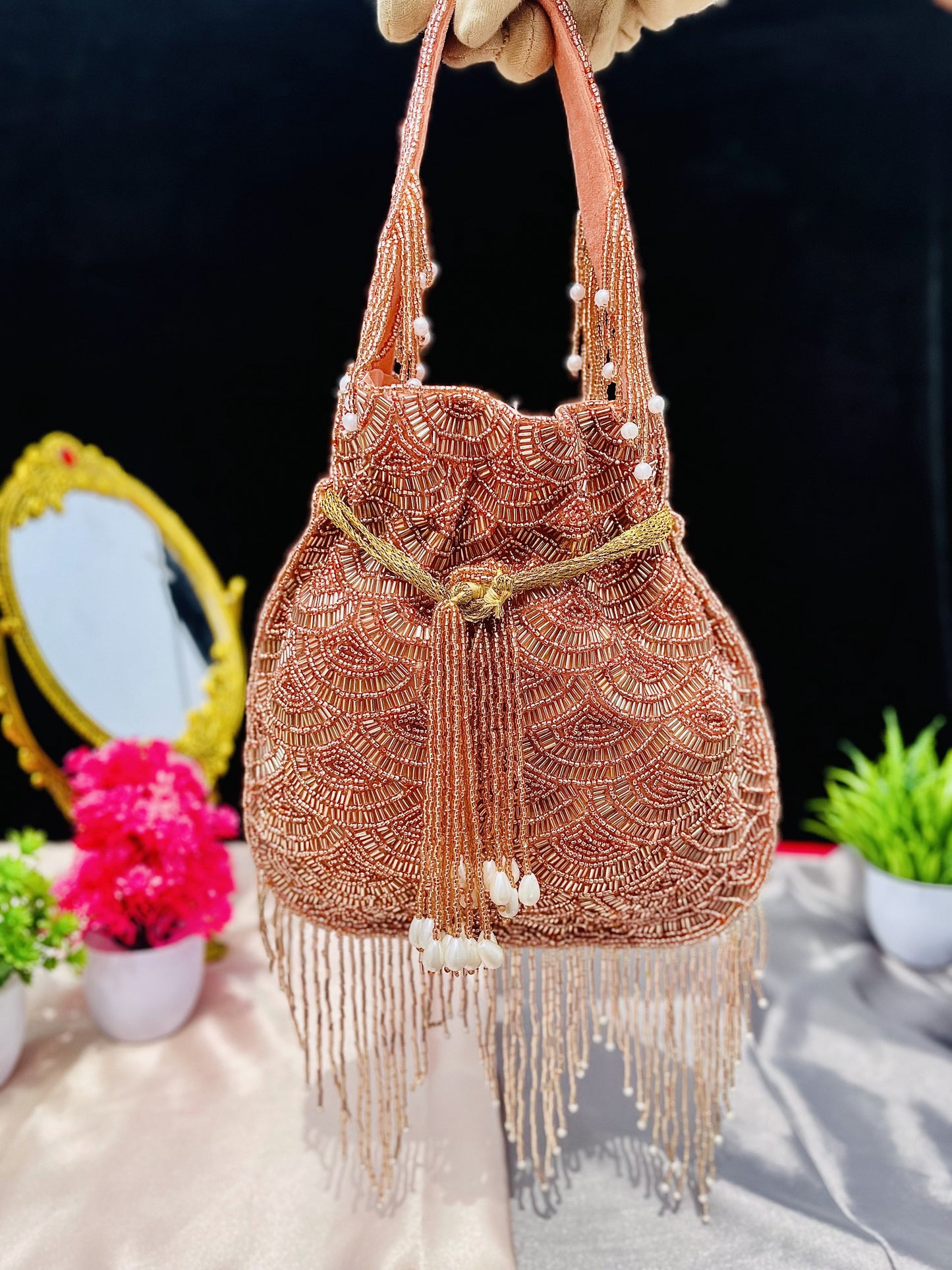 Olivia golden nalki work potli gold