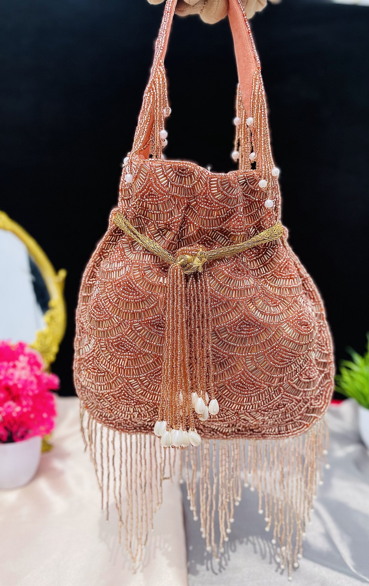 Olivia golden nalki work potli gold