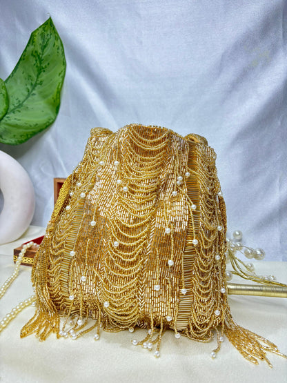 Hazel silver mala nalki work potli