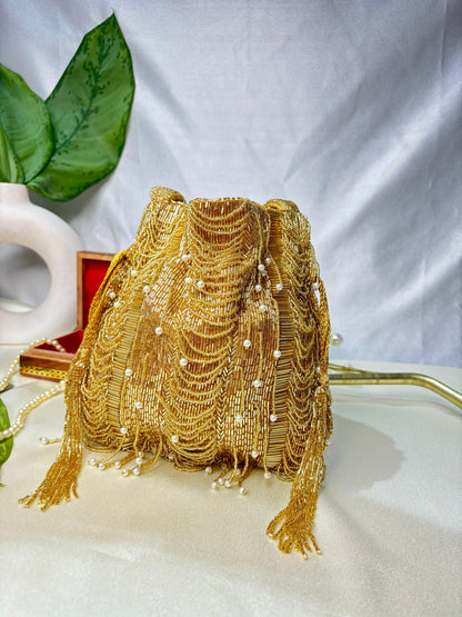 Hazel silver mala nalki work potli