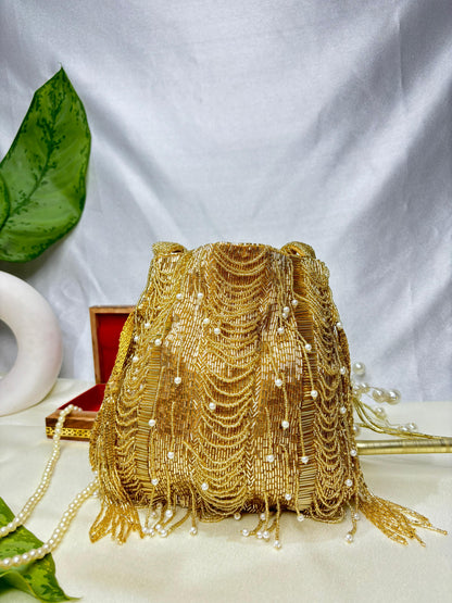 Hazel silver mala nalki work potli