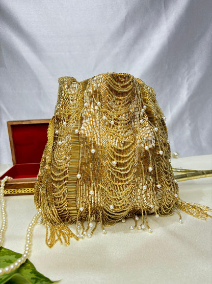 Hazel silver mala nalki work potli