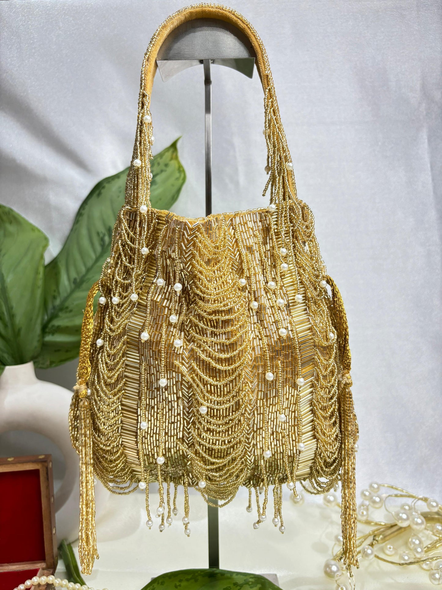 Hazel silver mala nalki work potli