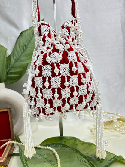 Sophie red pearl flowers potli