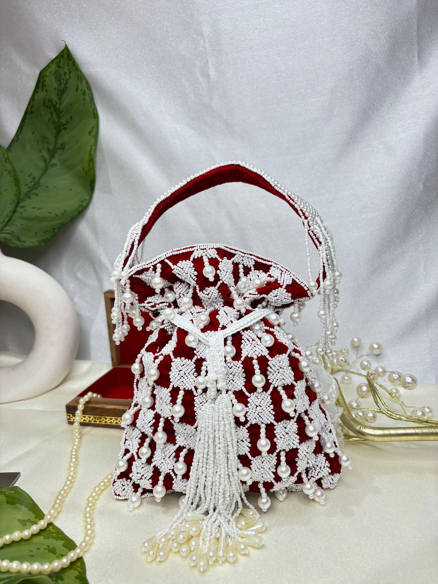 Handcrafted Nalki Work Potli Bag – Elegant Floral Design