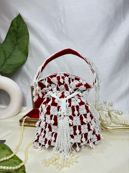 Sophie red pearl flowers potli