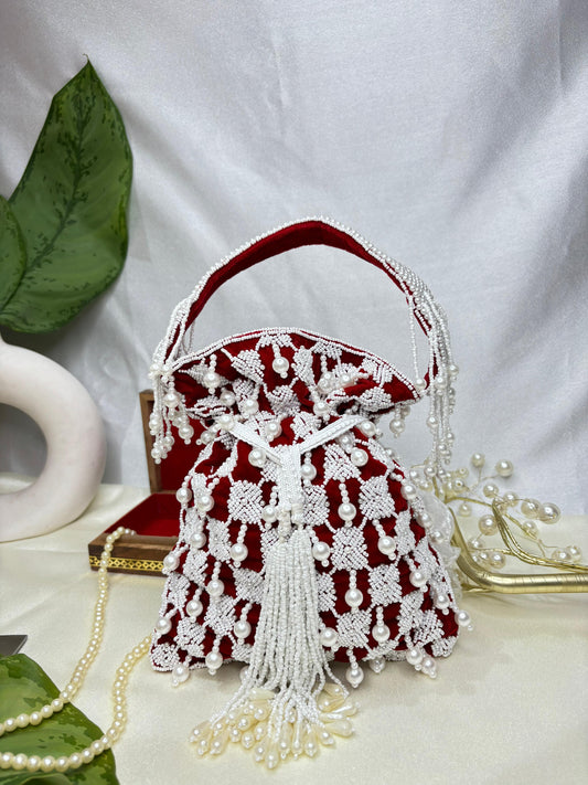 Sophie red pearl flowers potli
