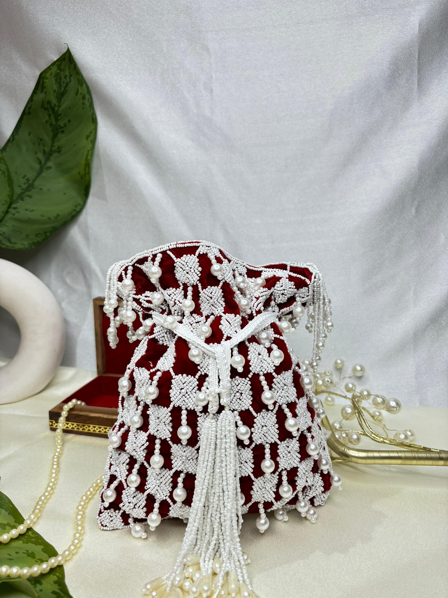 Handcrafted Nalki Work Potli Bag – Elegant Floral Design