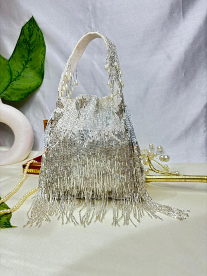Golden & Silver Beaded Fringe Potli Bag | Trendy Crafts