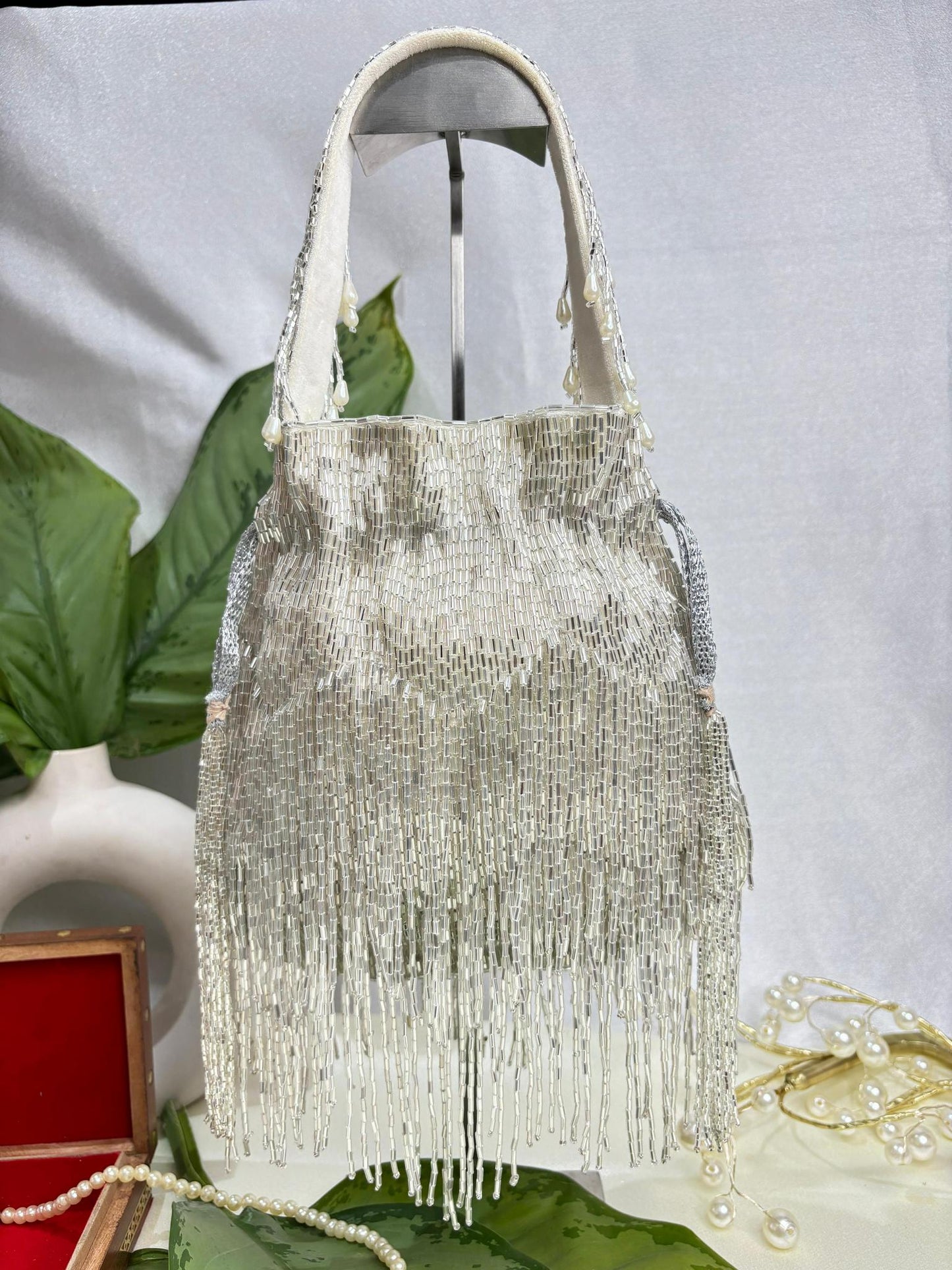 Golden & Silver Beaded Fringe Potli Bag | Trendy Crafts