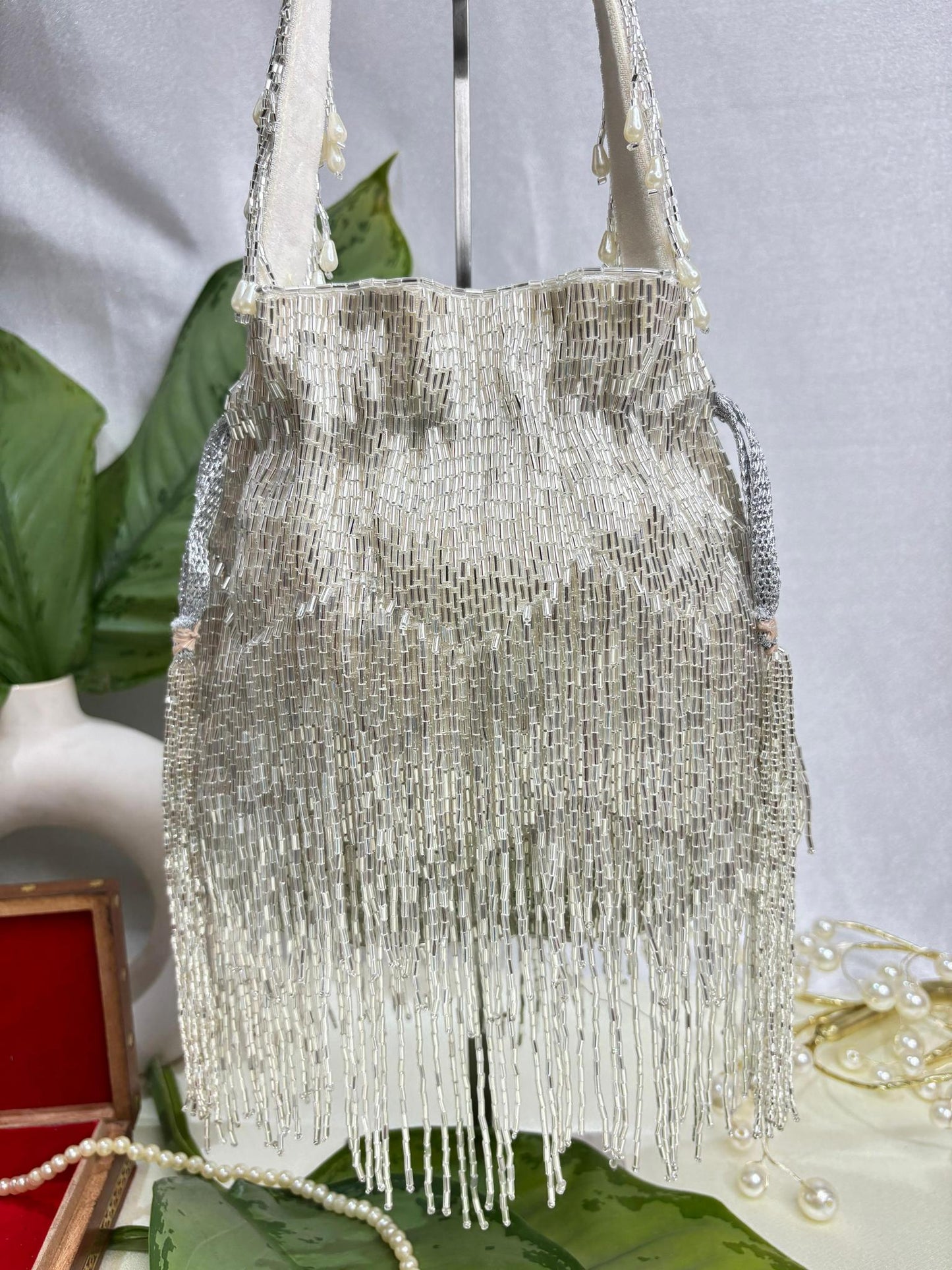 Golden & Silver Beaded Fringe Potli Bag | Trendy Crafts