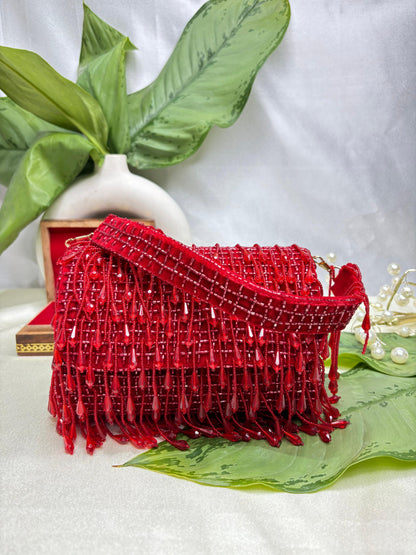 SUEDE CRYSTAL FOLD FLAP RED