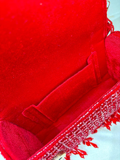 SUEDE CRYSTAL FOLD FLAP RED
