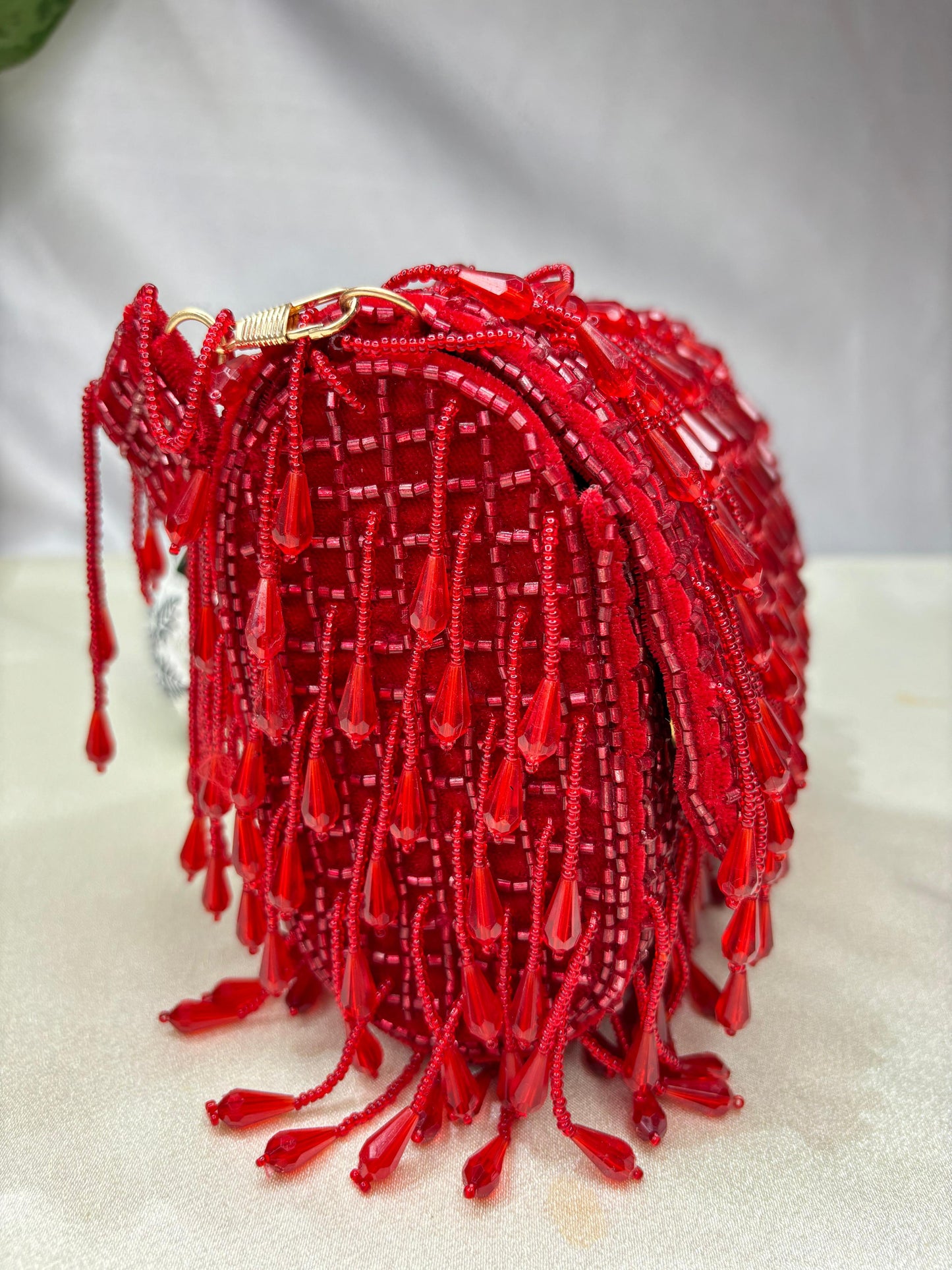 SUEDE CRYSTAL FOLD FLAP RED