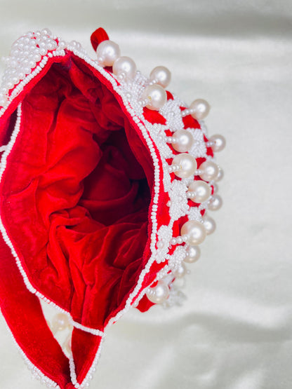 Sophie red pearl flowers potli