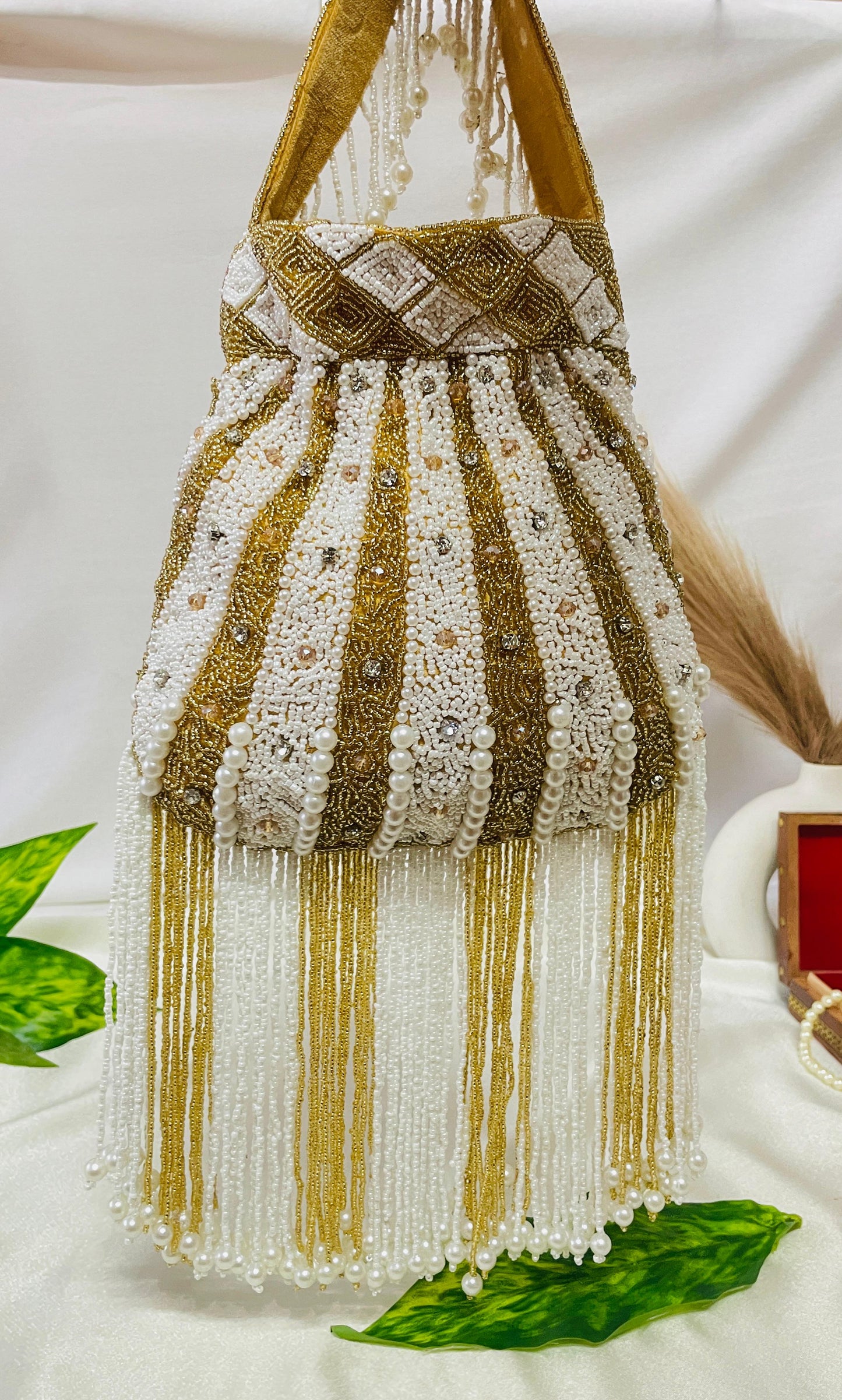 Royal Pearl &amp; Sequin Stripe Potli Bag by Trendy Crafts