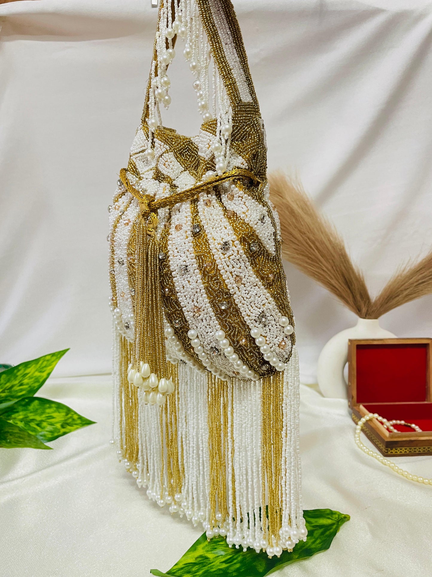 Royal Pearl &amp; Sequin Stripe Potli Bag by Trendy Crafts