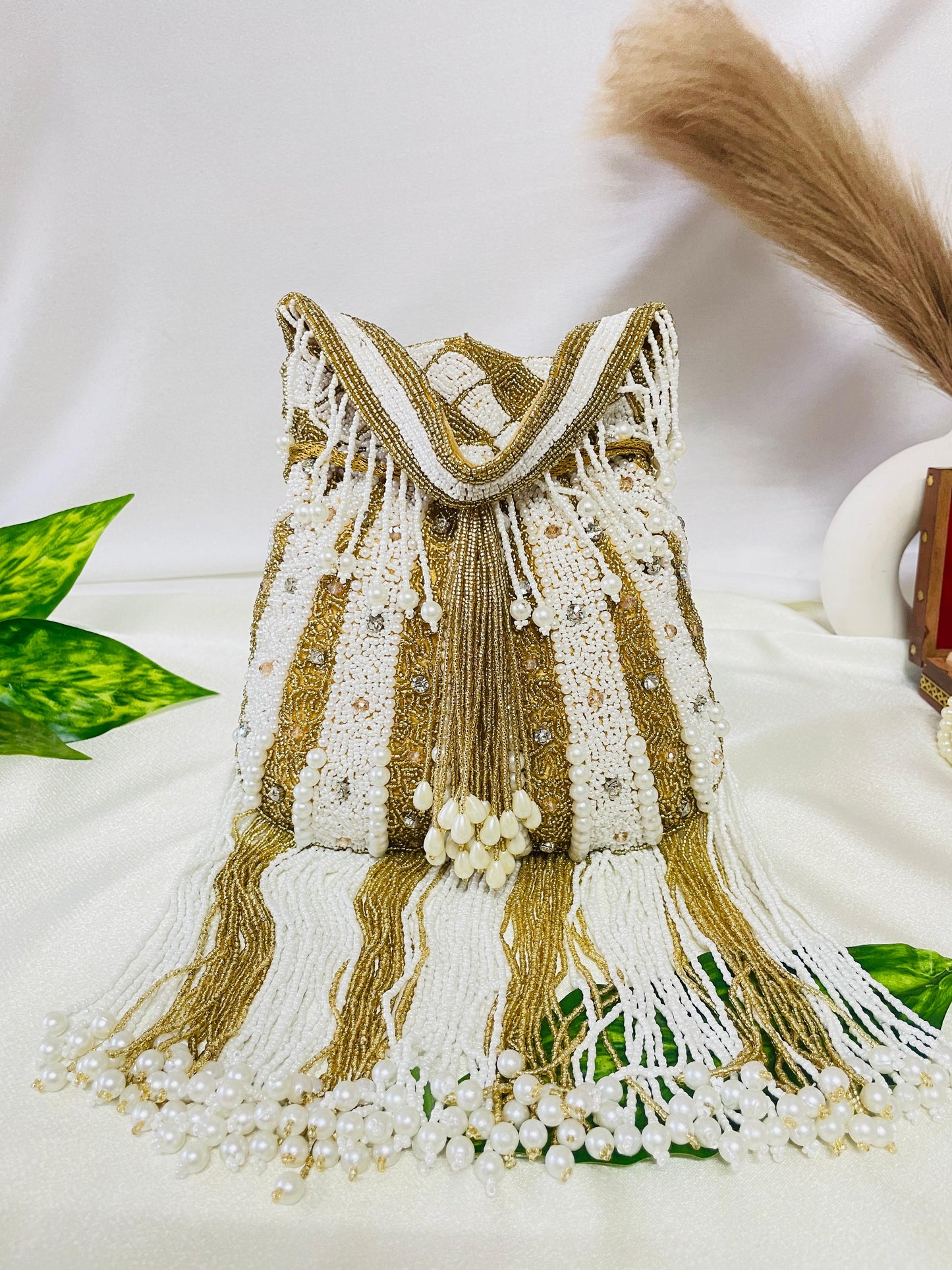 Royal Pearl &amp; Sequin Stripe Potli Bag by Trendy Crafts