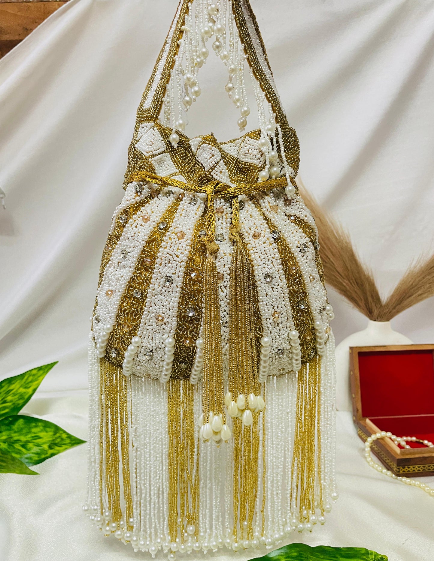 Royal Pearl &amp; Sequin Stripe Potli Bag by Trendy Crafts