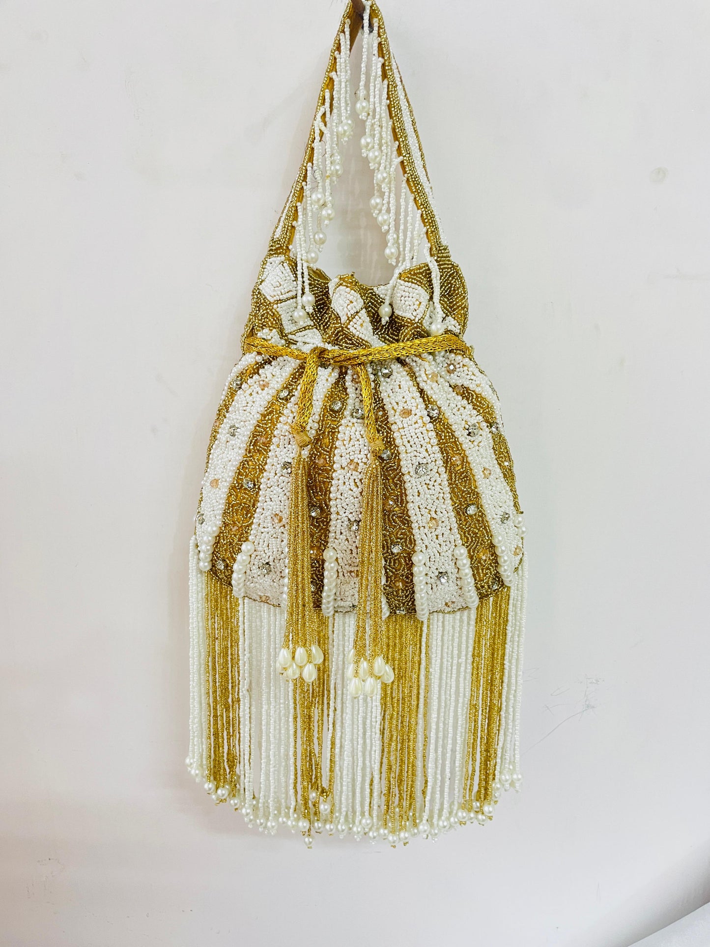 Royal Pearl &amp; Sequin Stripe Potli Bag by Trendy Crafts