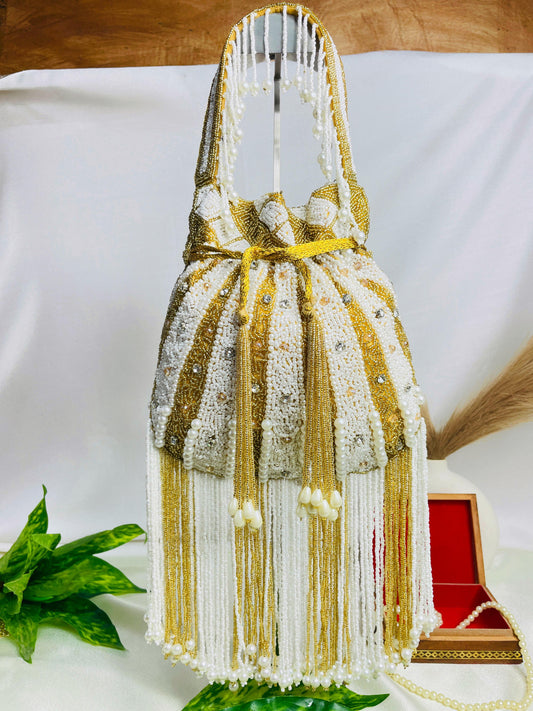 Royal Pearl &amp; Sequin Stripe Potli Bag by Trendy Crafts