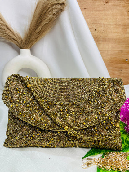 Radiant Arc Hand-Beaded Clutch