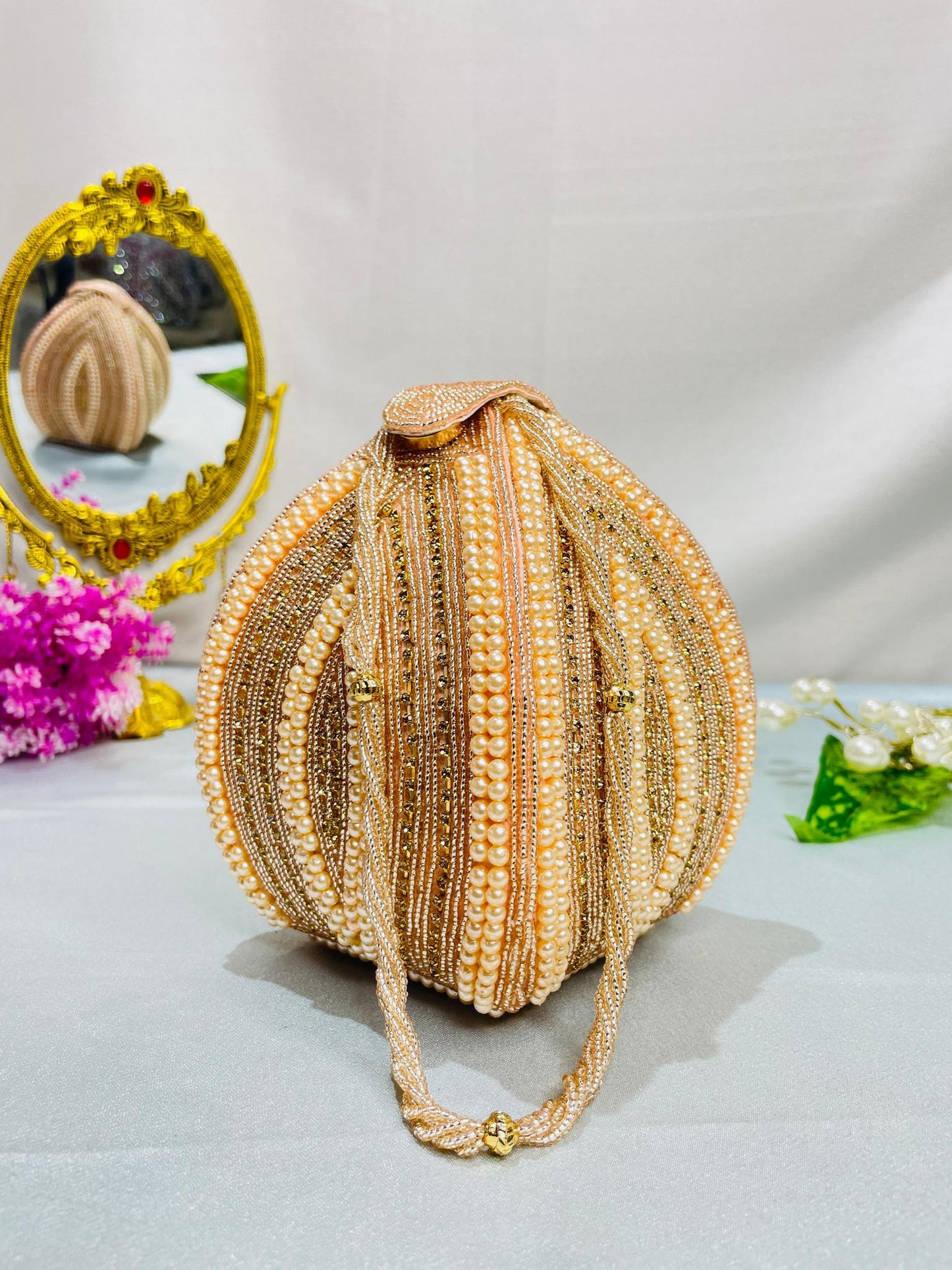 Elegant Beaded Potli Samosa Clutch – Grace in Every Detail Trendy Crafts