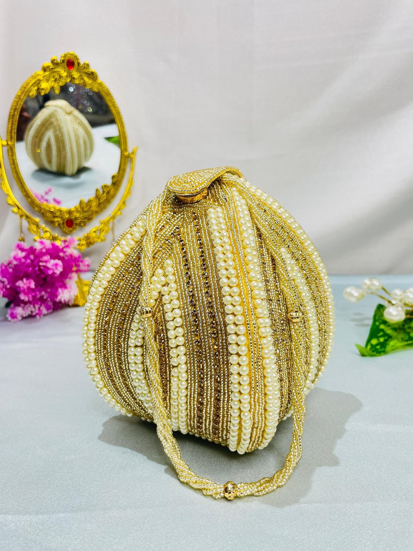 Elegant Beaded Potli Samosa Clutch – Grace in Every Detail Trendy Crafts