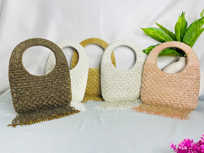 Hand-Beaded Fringe Handle Clutch – A Statement of Subtle Glam by Trendy Crafts