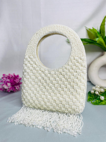 Hand-Beaded Fringe Handle Clutch – A Statement of Subtle Glam by Trendy Crafts