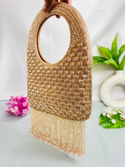 Hand-Beaded Fringe Handle Clutch – A Statement of Subtle Glam by Trendy Crafts