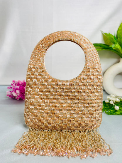 Hand-Beaded Fringe Handle Clutch – A Statement of Subtle Glam by Trendy Crafts