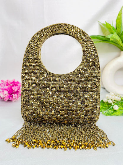 Hand-Beaded Fringe Handle Clutch – A Statement of Subtle Glam by Trendy Crafts