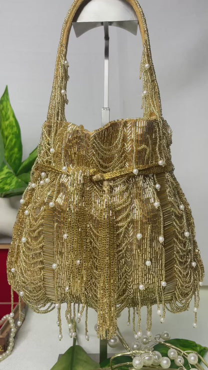 Hazel silver mala nalki work potli