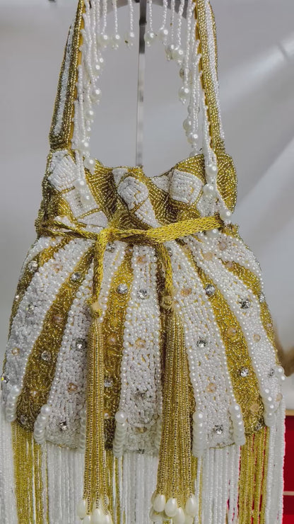 Royal Pearl &amp; Sequin Stripe Potli Bag by Trendy Crafts