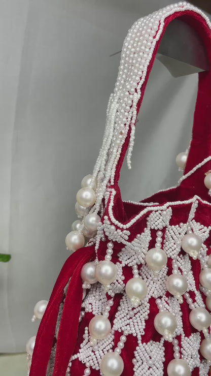 Sophie red pearl flowers potli