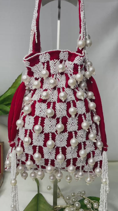 Sophie red pearl flowers potli