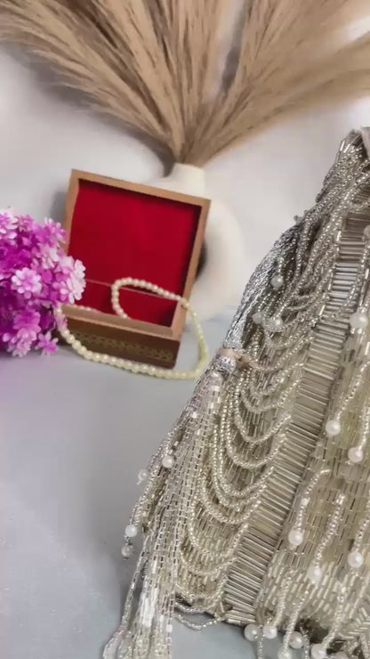 Hazel silver mala nalki work potli