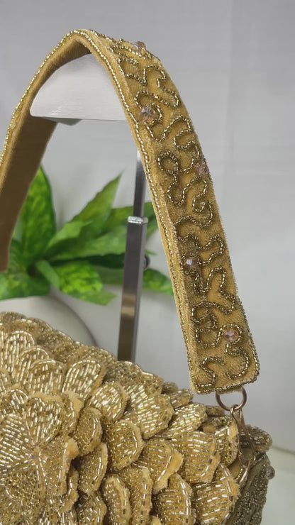 A Handcrafted Nalki Work clutch Bag – Elegant Floral Design