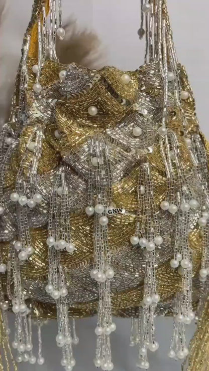 Sophie red pearl flowers potli